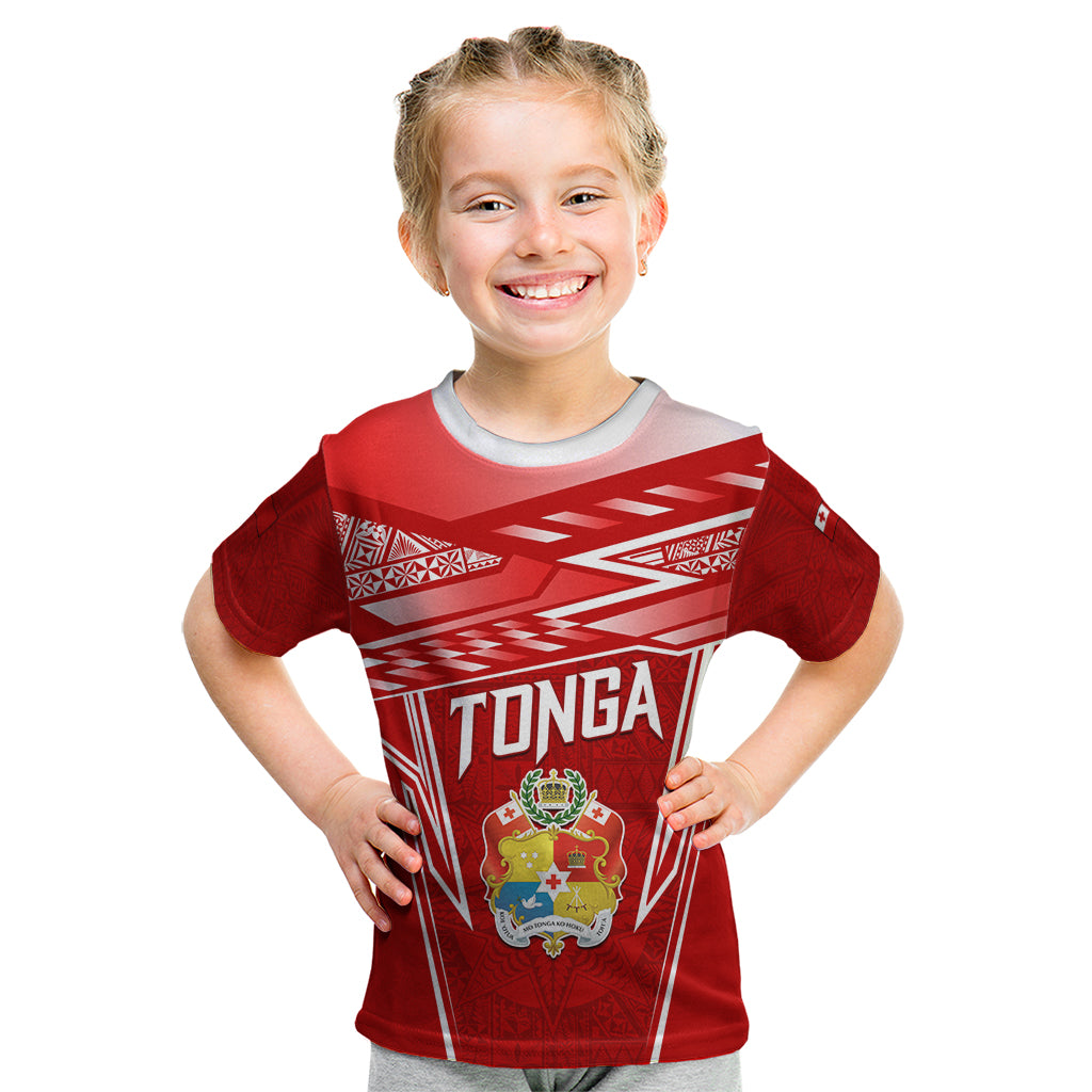 Custom Tonga Rugby Kid T Shirt Kupesi Ngatu Pattern LT05 Red - Polynesian Pride