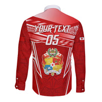 Custom Tonga Rugby Long Sleeve Button Shirt Kupesi Ngatu Pattern LT05 - Polynesian Pride