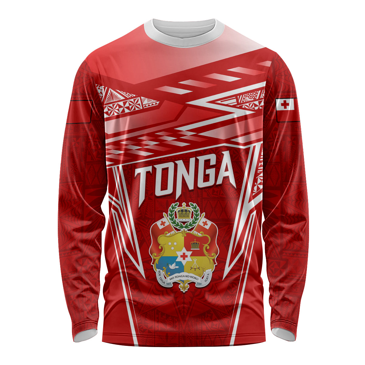 Custom Tonga Rugby Long Sleeve Shirt Kupesi Ngatu Pattern LT05 Unisex Red - Polynesian Pride
