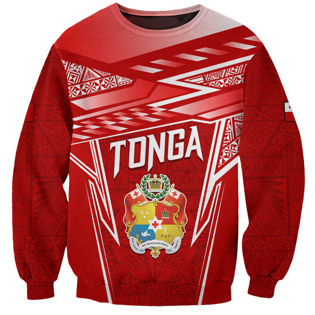 Custom Tonga Rugby Sweatshirt Kupesi Ngatu Pattern LT05 Unisex Red - Polynesian Pride