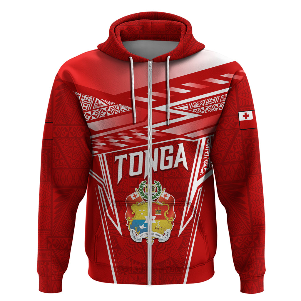Custom Tonga Rugby Zip Hoodie Kupesi Ngatu Pattern LT05 Zip Hoodie Red - Polynesian Pride