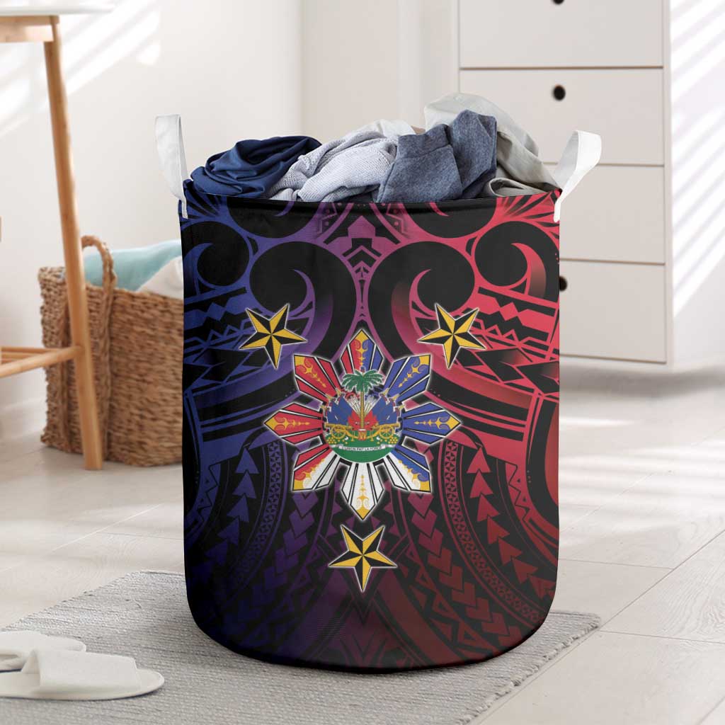 Haiti Philippines Laundry Basket Haitian Coat Of Arms With Filipino Sun LT05 Black - Polynesian Pride
