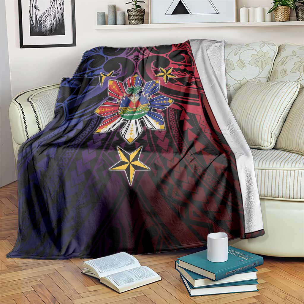 Haiti Philippines Blanket Haitian Coat Of Arms With Filipino Sun LT05 Black - Polynesian Pride