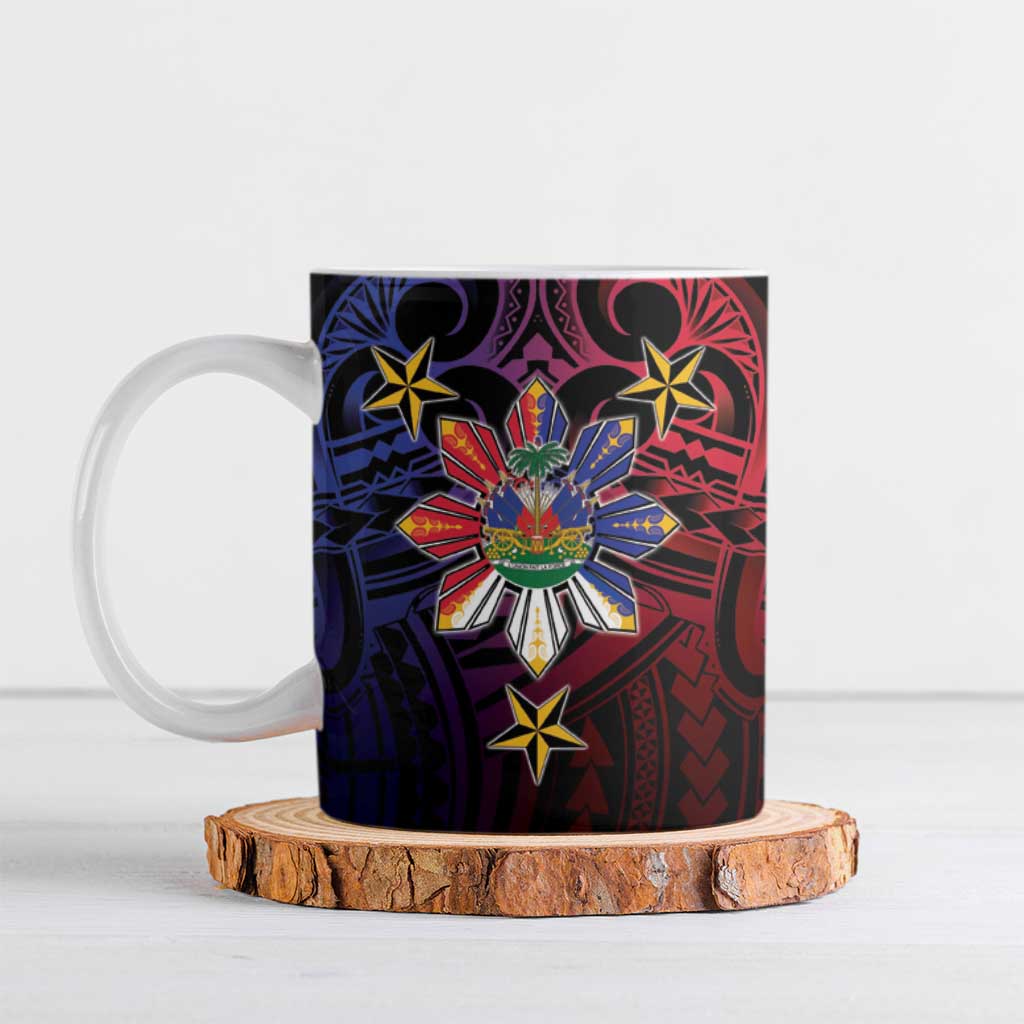 Haiti Philippines Ceramic Mug Haitian Coat Of Arms With Filipino Sun LT05 Black - Polynesian Pride