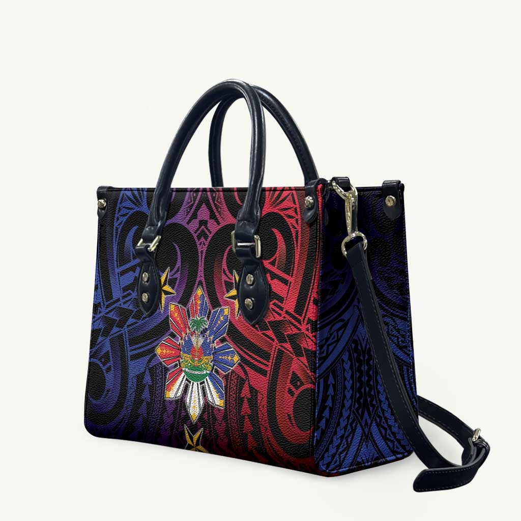 Haiti Philippines Leather Bag Haitian Coat Of Arms With Filipino Sun LT05 Black - Polynesian Pride