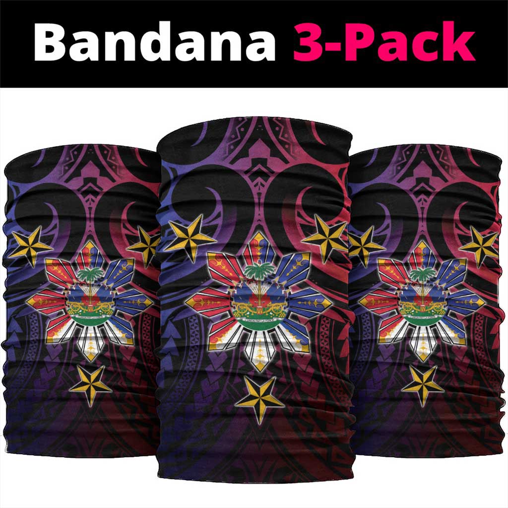 Haiti Philippines Neck Gaiter Haitian Coat Of Arms With Filipino Sun LT05 package One Size: 25*50cm Black - Polynesian Pride