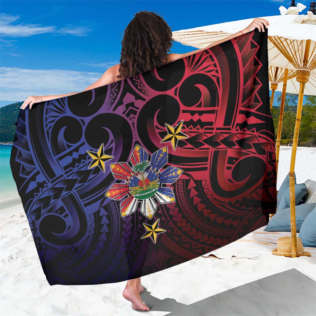 Haiti Philippines Sarong Haitian Coat Of Arms With Filipino Sun LT05 One Size 44 x 66 inches Black - Polynesian Pride