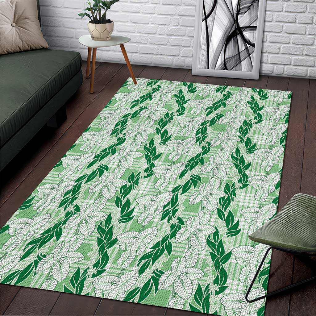 Hawaii Ti Leaf Maile Tuberose Lei Area Rug With Hanalei Leaf Green LT05 Green - Polynesian Pride