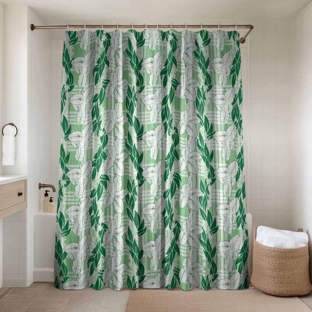 Hawaii Ti Leaf Maile Tuberose Lei Bathroom Set With Hanalei Leaf Green LT05 Shower Curtain Only Green - Polynesian Pride
