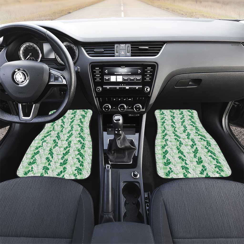 Hawaii Ti Leaf Maile Tuberose Lei Car Mats With Hanalei Leaf Green LT05 Set 2pcs - Front Green - Polynesian Pride