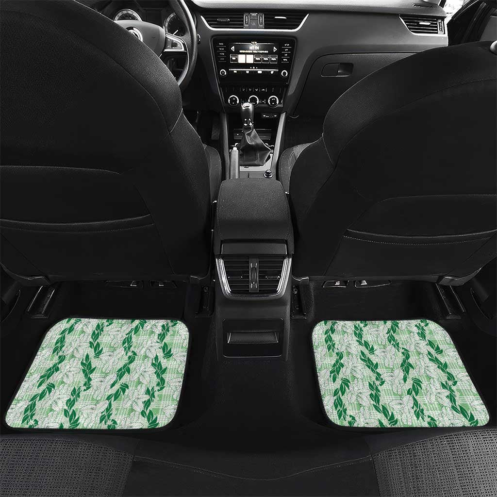 Hawaii Ti Leaf Maile Tuberose Lei Car Mats With Hanalei Leaf Green LT05 Set 2pcs - Back Green - Polynesian Pride