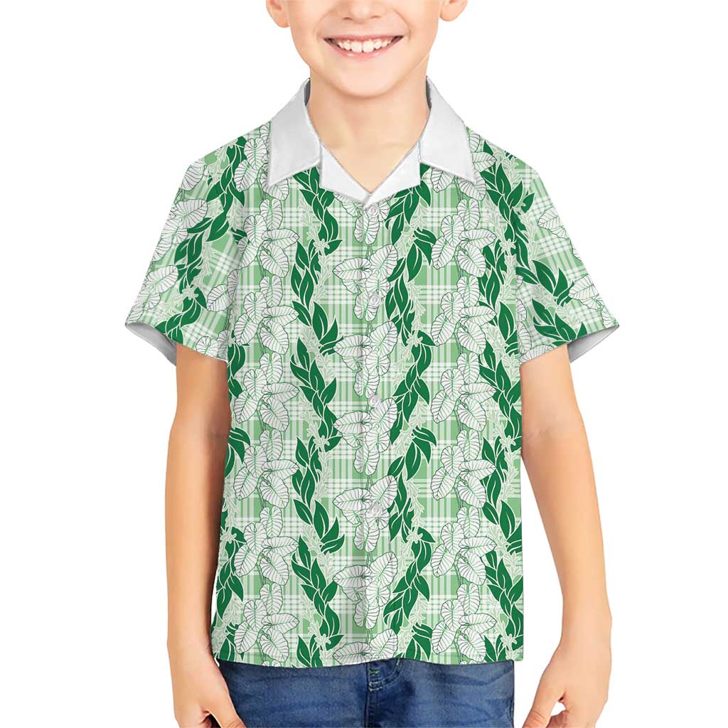 Hawaii Ti Leaf Maile Tuberose Lei Kid Hawaiian Shirt With Hanalei Leaf Green LT05 Kid Green - Polynesian Pride