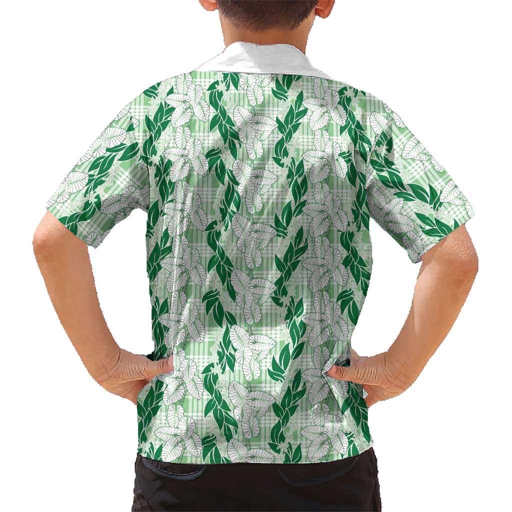 Hawaii Ti Leaf Maile Tuberose Lei Kid Hawaiian Shirt With Hanalei Leaf Green LT05 - Polynesian Pride