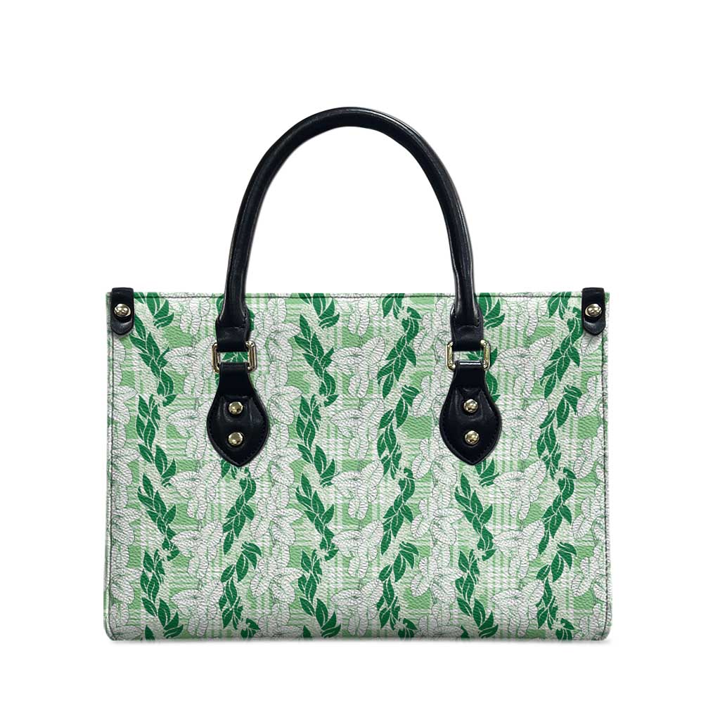 Hawaii Ti Leaf Maile Tuberose Lei Leather Bag With Hanalei Leaf Green LT05 - Polynesian Pride