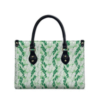 Hawaii Ti Leaf Maile Tuberose Lei Leather Bag With Hanalei Leaf Green LT05 - Polynesian Pride