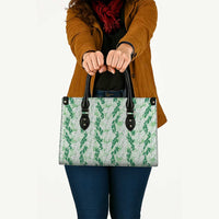 Hawaii Ti Leaf Maile Tuberose Lei Leather Bag With Hanalei Leaf Green LT05 - Polynesian Pride