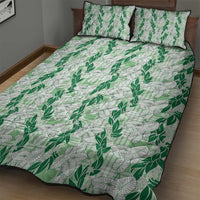 Hawaii Ti Leaf Maile Tuberose Lei Quilt Bed Set With Hanalei Leaf Green LT05 - Polynesian Pride