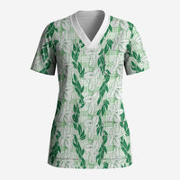 Hawaii Ti Leaf Maile Tuberose Lei Scrub Top With Hanalei Leaf Green LT05 Adult Green - Polynesian Pride