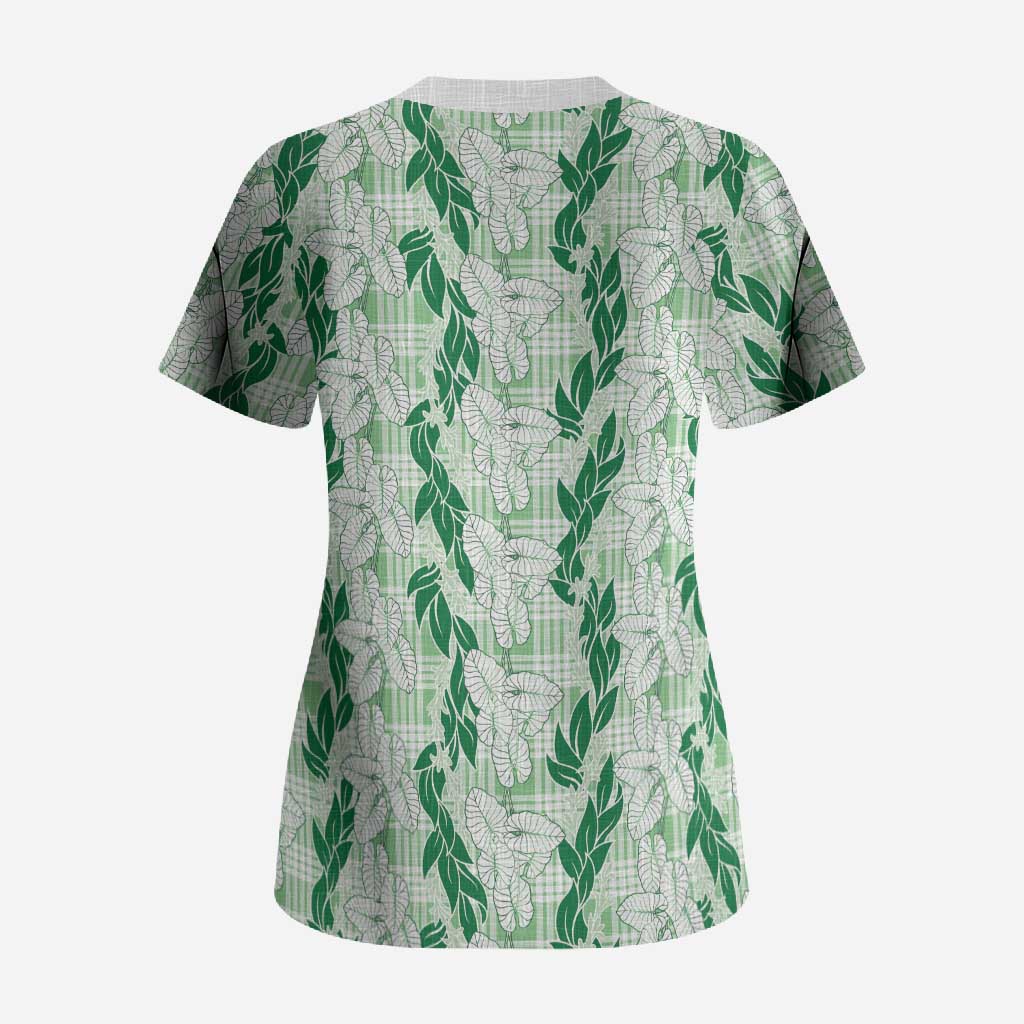 Hawaii Ti Leaf Maile Tuberose Lei Scrub Top With Hanalei Leaf Green LT05 - Polynesian Pride