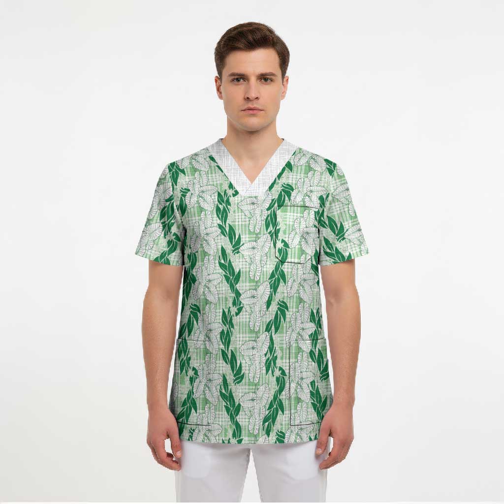 Hawaii Ti Leaf Maile Tuberose Lei Scrub Top With Hanalei Leaf Green LT05 - Polynesian Pride