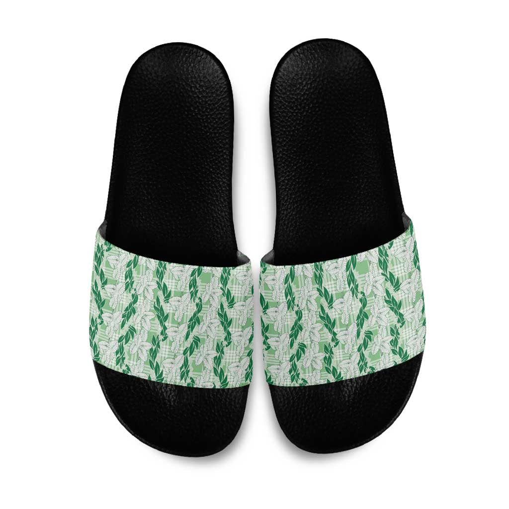 Hawaii Ti Leaf Maile Tuberose Lei Slide Sandals With Hanalei Leaf Green LT05 Green - Polynesian Pride