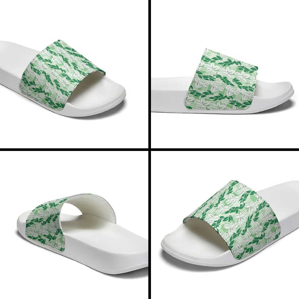 Hawaii Ti Leaf Maile Tuberose Lei Slide Sandals With Hanalei Leaf Green LT05 - Polynesian Pride