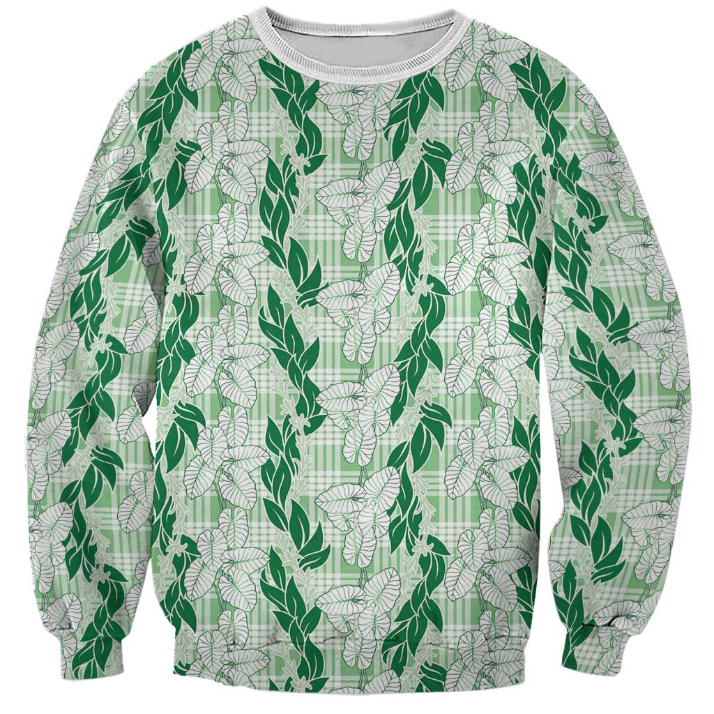 Hawaii Ti Leaf Maile Tuberose Lei Sweatshirt With Hanalei Leaf Green LT05 Unisex Green - Polynesian Pride