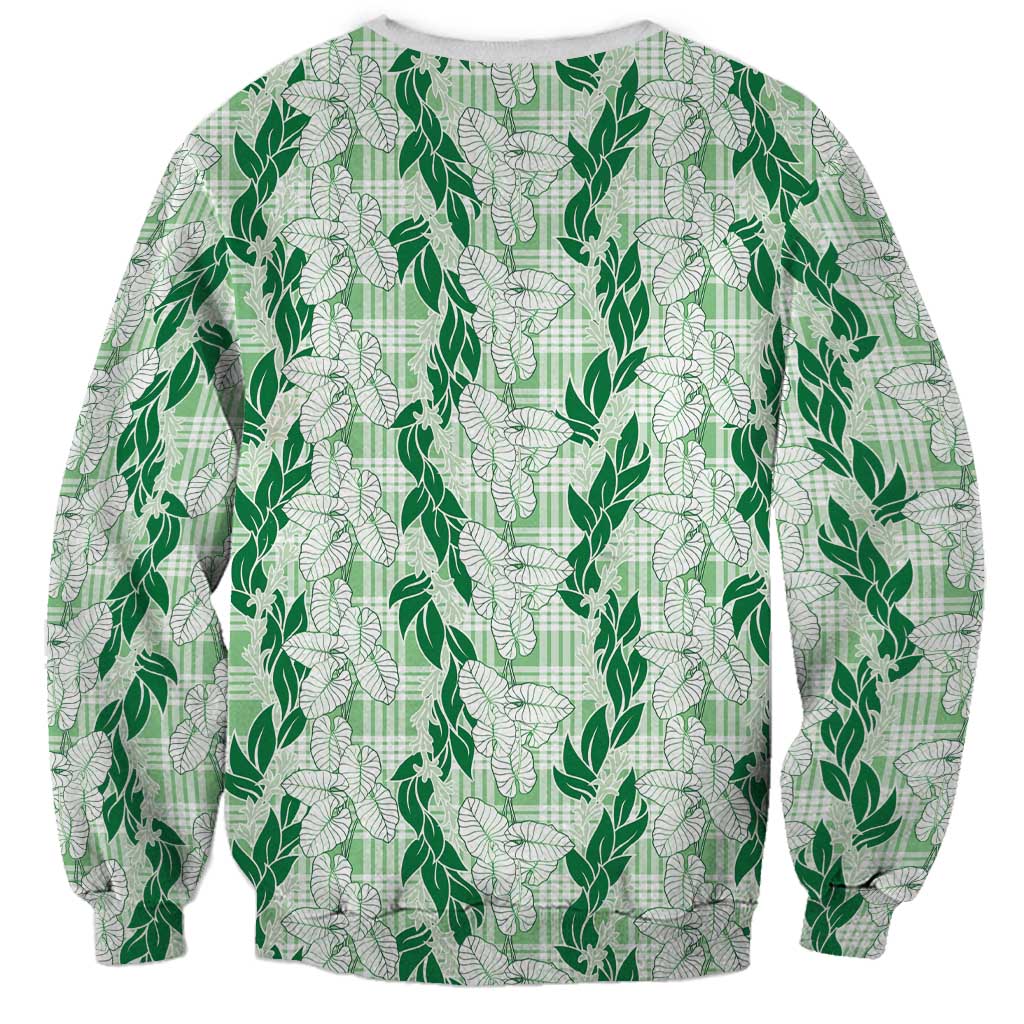 Hawaii Ti Leaf Maile Tuberose Lei Sweatshirt With Hanalei Leaf Green LT05 - Polynesian Pride