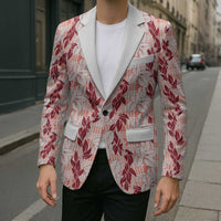 Hawaii Ti Leaf Maile Tuberose Lei Blazer With Hanalei Leaf Red LT05 - Polynesian Pride
