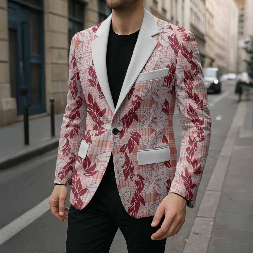 Hawaii Ti Leaf Maile Tuberose Lei Blazer With Hanalei Leaf Red LT05 - Polynesian Pride
