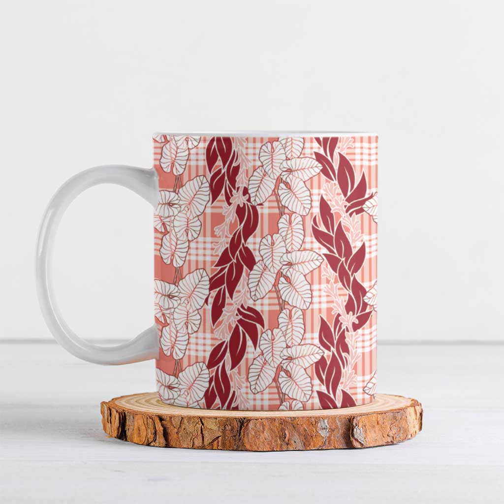 Hawaii Ti Leaf Maile Tuberose Lei Ceramic Mug With Hanalei Leaf Red LT05 Red - Polynesian Pride