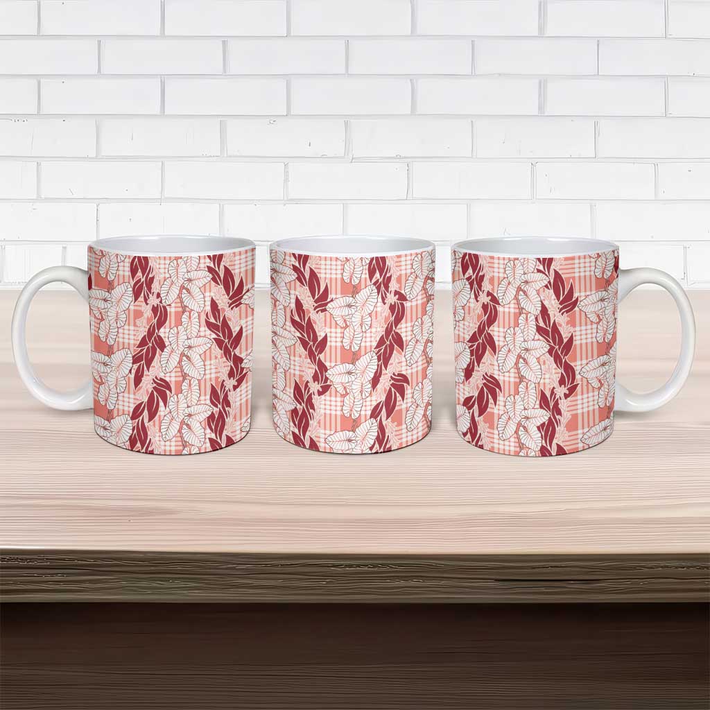Hawaii Ti Leaf Maile Tuberose Lei Ceramic Mug With Hanalei Leaf Red LT05 - Polynesian Pride