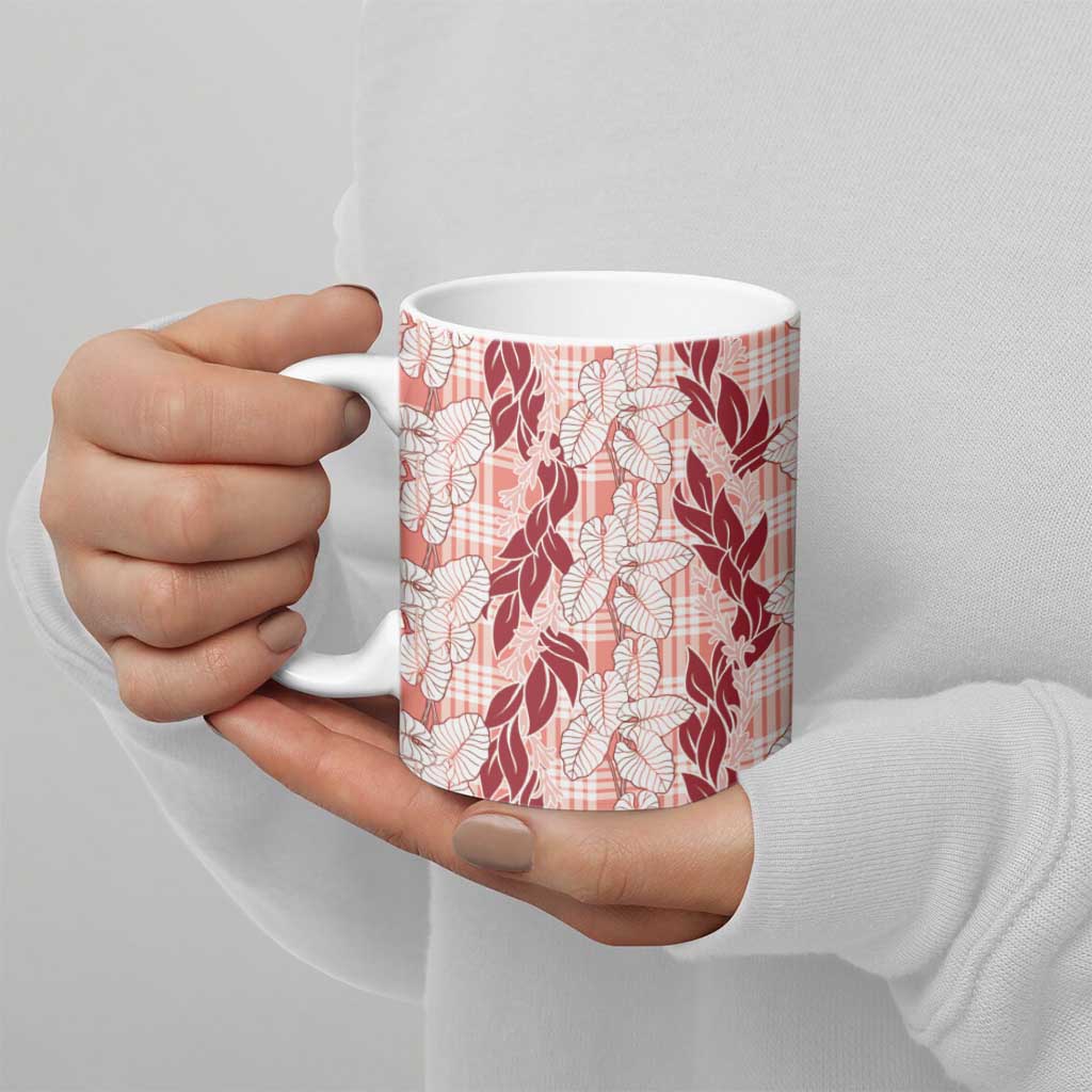Hawaii Ti Leaf Maile Tuberose Lei Ceramic Mug With Hanalei Leaf Red LT05 - Polynesian Pride