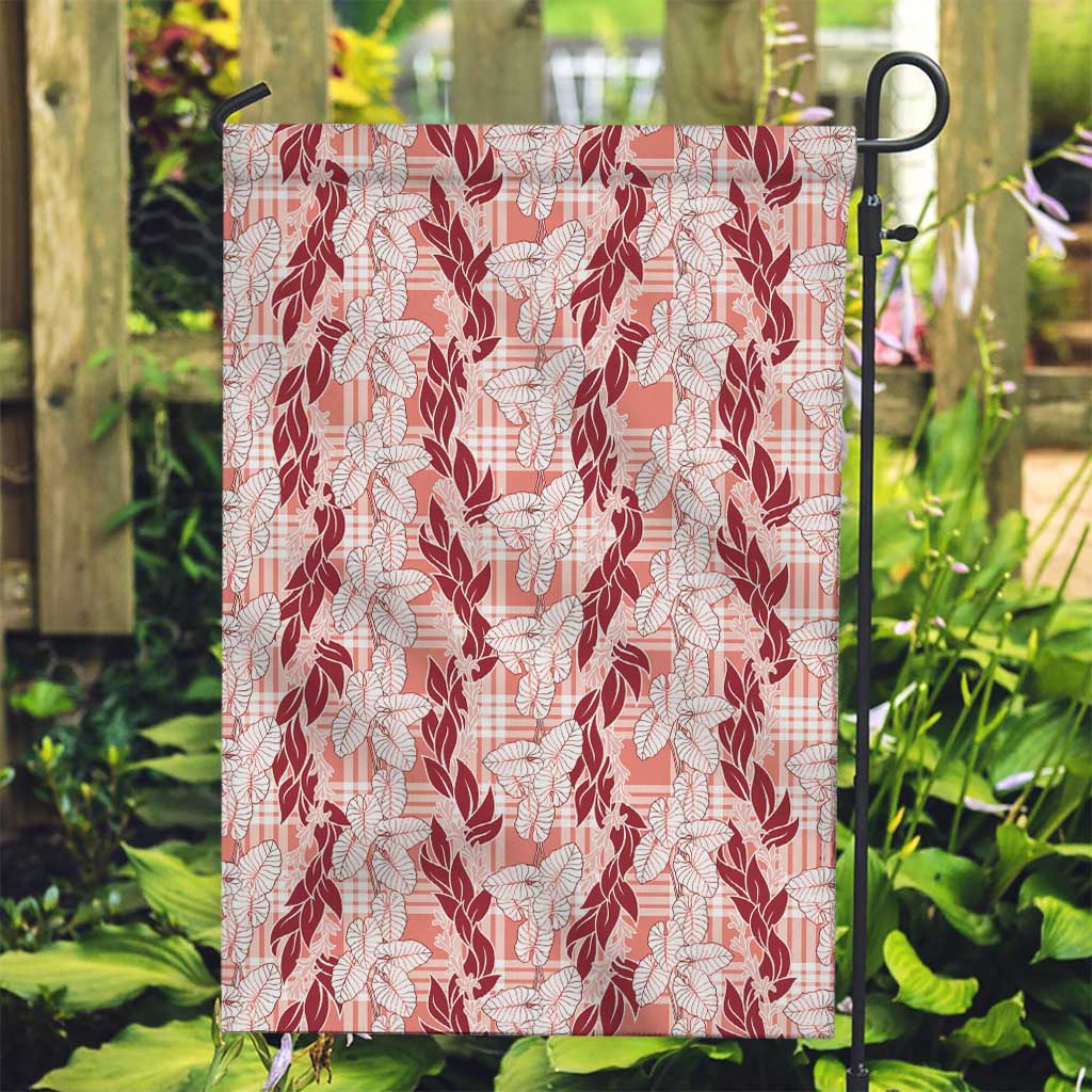 Hawaii Ti Leaf Maile Tuberose Lei Garden Flag With Hanalei Leaf Red LT05 Garden Flag Red - Polynesian Pride
