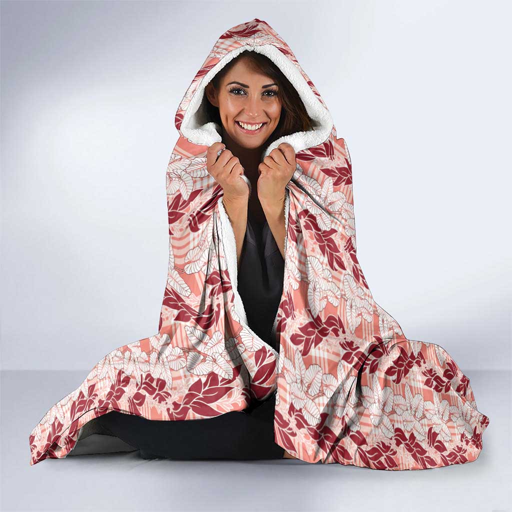 Hawaii Ti Leaf Maile Tuberose Lei Hooded Blanket With Hanalei Leaf Red LT05 - Polynesian Pride