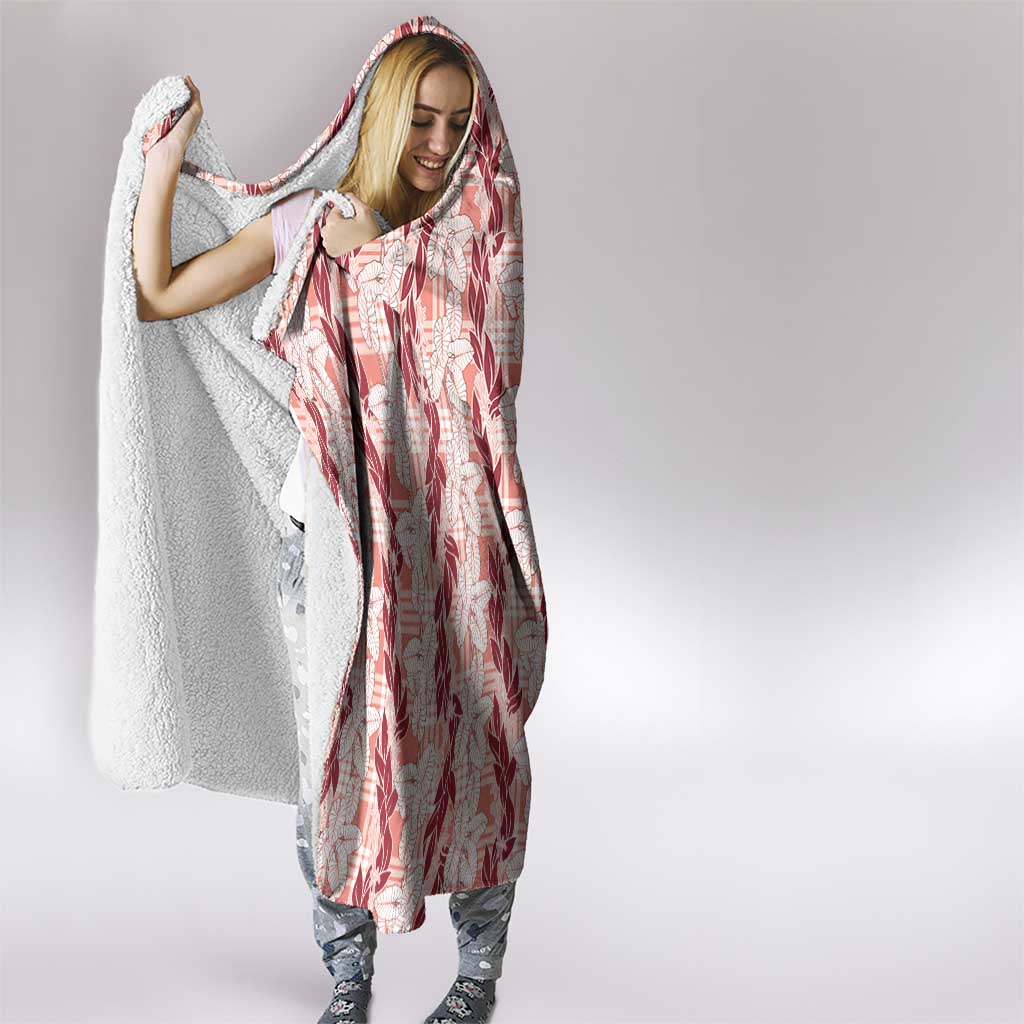 Hawaii Ti Leaf Maile Tuberose Lei Hooded Blanket With Hanalei Leaf Red LT05 - Polynesian Pride