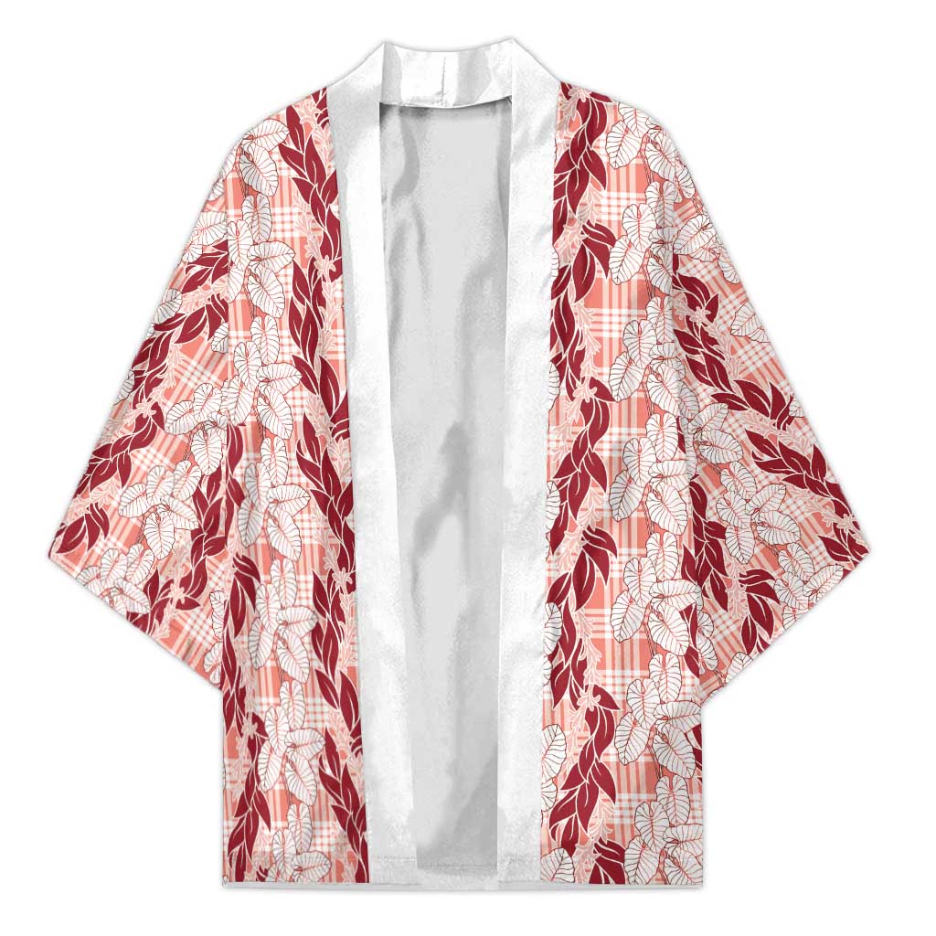 Hawaii Ti Leaf Maile Tuberose Lei Kimono With Hanalei Leaf Red LT05 Unisex Red - Polynesian Pride