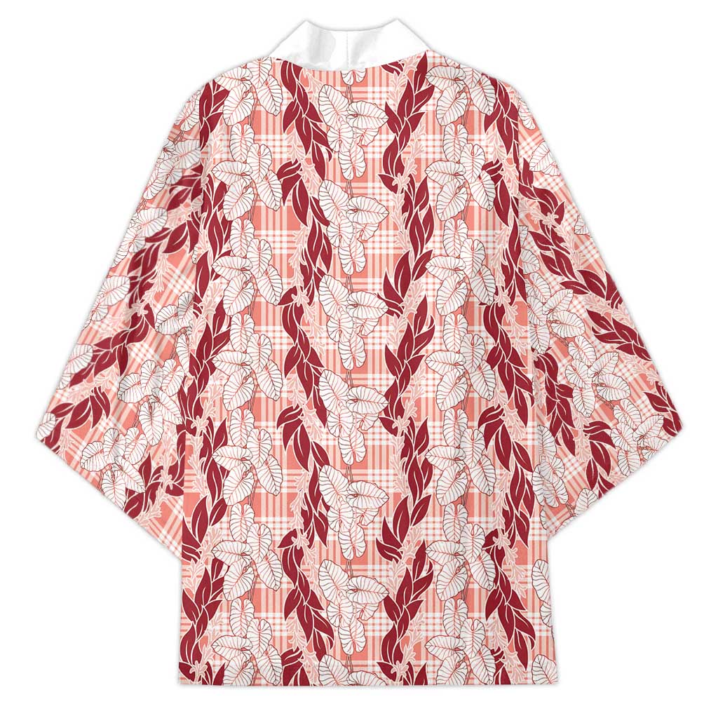 Hawaii Ti Leaf Maile Tuberose Lei Kimono With Hanalei Leaf Red LT05 - Polynesian Pride