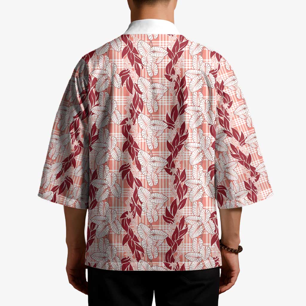 Hawaii Ti Leaf Maile Tuberose Lei Kimono With Hanalei Leaf Red LT05 - Polynesian Pride