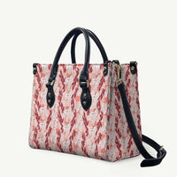 Hawaii Ti Leaf Maile Tuberose Lei Leather Bag With Hanalei Leaf Red LT05 Red - Polynesian Pride