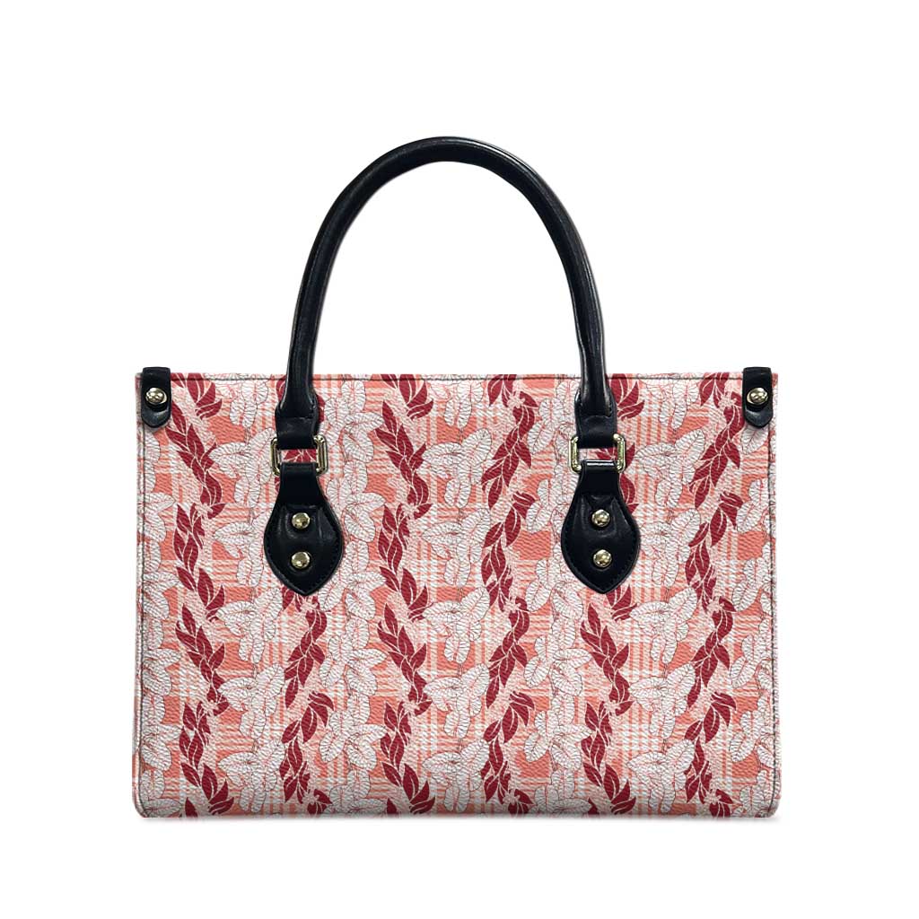 Hawaii Ti Leaf Maile Tuberose Lei Leather Bag With Hanalei Leaf Red LT05 - Polynesian Pride