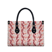 Hawaii Ti Leaf Maile Tuberose Lei Leather Bag With Hanalei Leaf Red LT05 - Polynesian Pride