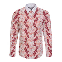 Hawaii Ti Leaf Maile Tuberose Lei Long Sleeve Button Shirt With Hanalei Leaf Red LT05 Unisex Red - Polynesian Pride