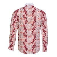 Hawaii Ti Leaf Maile Tuberose Lei Long Sleeve Button Shirt With Hanalei Leaf Red LT05 - Polynesian Pride