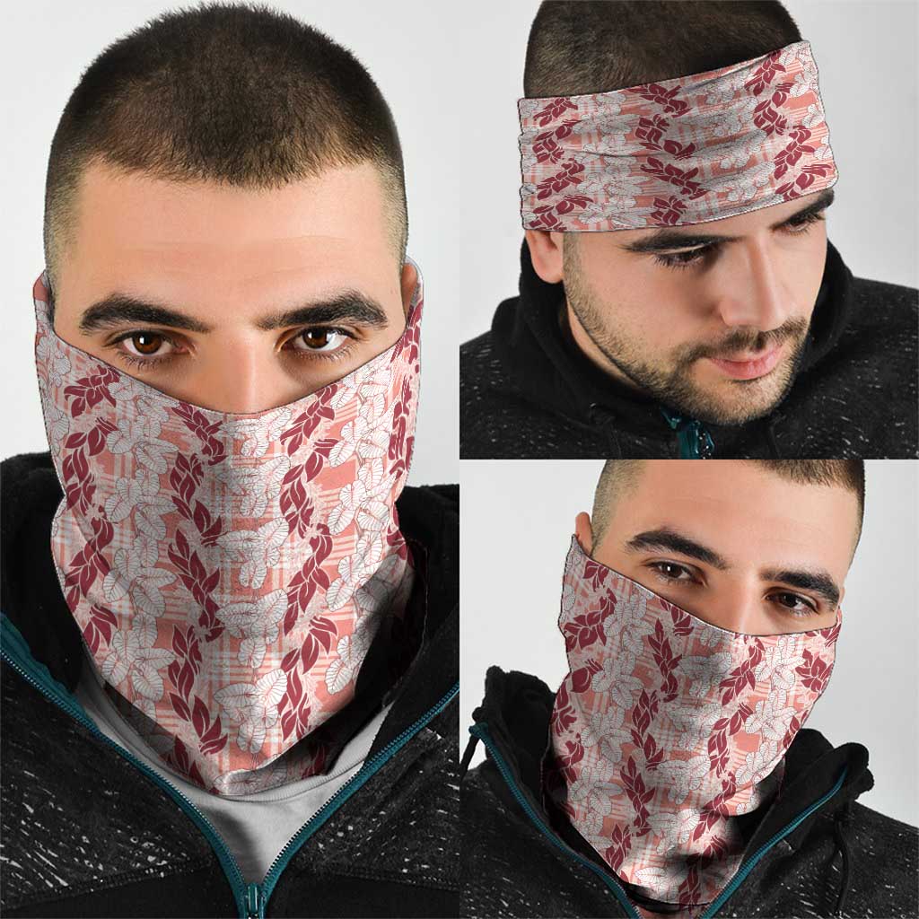Hawaii Ti Leaf Maile Tuberose Lei Neck Gaiter With Hanalei Leaf Red LT05 - Polynesian Pride