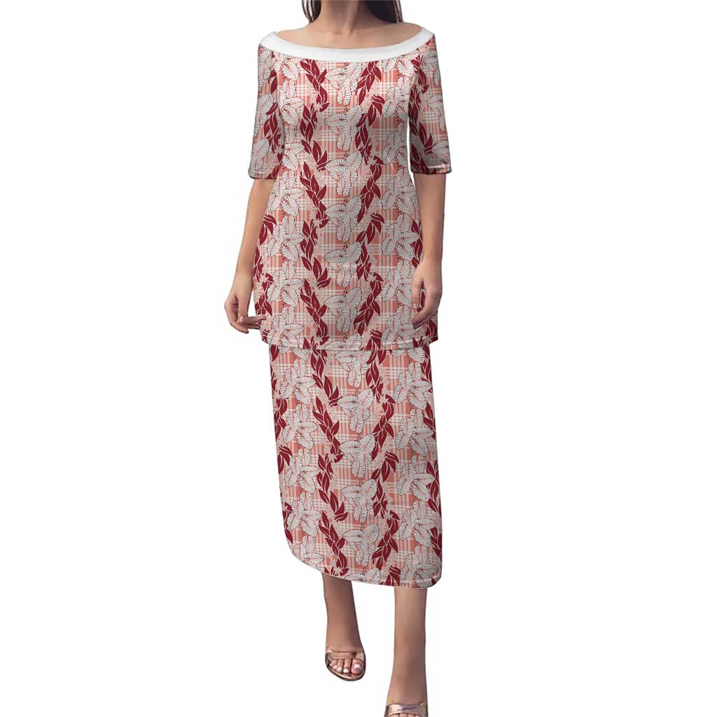 Hawaii Ti Leaf Maile Tuberose Lei Puletasi With Hanalei Leaf Red LT05 Long Dress Red - Polynesian Pride