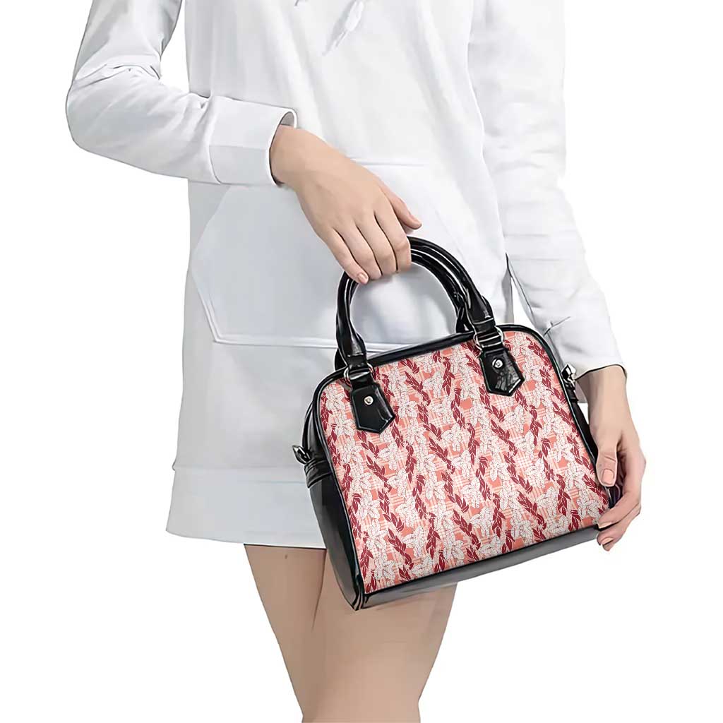 Hawaii Ti Leaf Maile Tuberose Lei Shoulder Handbag With Hanalei Leaf Red LT05 - Polynesian Pride