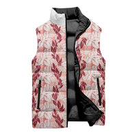 Hawaii Ti Leaf Maile Tuberose Lei Sleeveless Puffer Jacket With Hanalei Leaf Red LT05 - Polynesian Pride