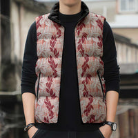 Hawaii Ti Leaf Maile Tuberose Lei Sleeveless Puffer Jacket With Hanalei Leaf Red LT05 - Polynesian Pride