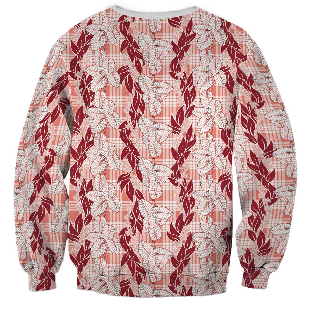 Hawaii Ti Leaf Maile Tuberose Lei Sweatshirt With Hanalei Leaf Red LT05 - Polynesian Pride